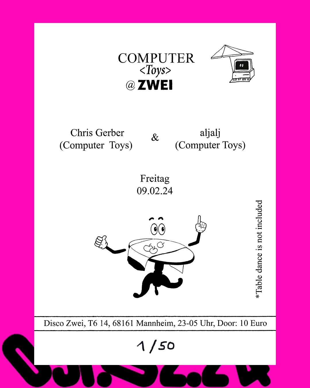 Event flyer of the Computer Toys party at Disco Zwei in Mannheim.